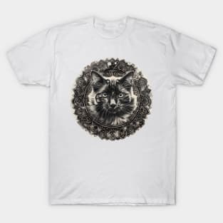 Mandala - Cat B&W T-Shirt